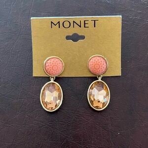 Monet Gold and Coral Dangle Earrings